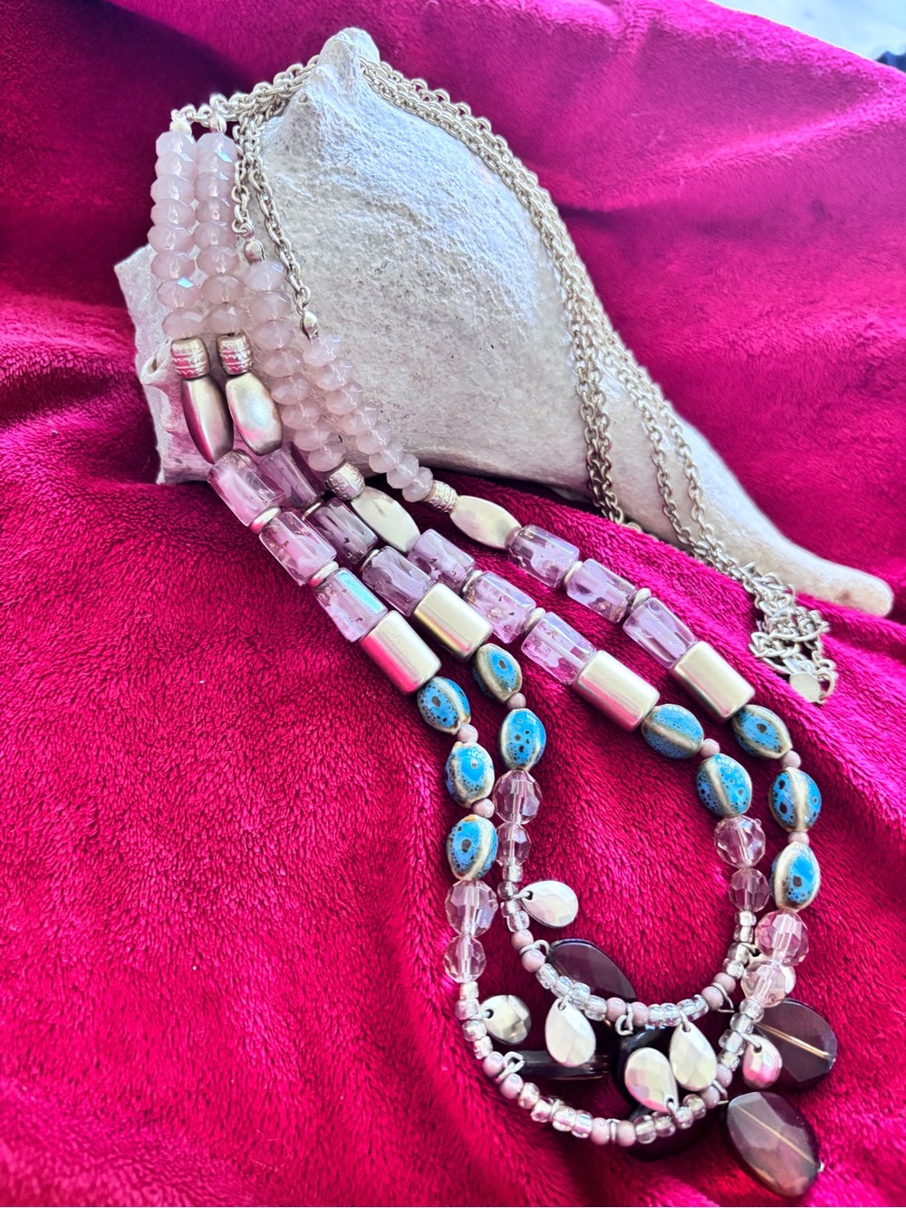 Chico’s Double Strand Gold Mauve Turquoise Beaded Necklace 19-22” Adjustable